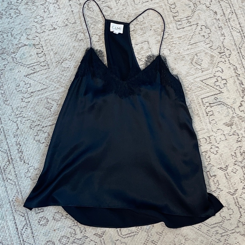 Cami NYC Black silk tank w/ lace small